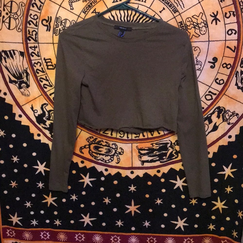 Army green forever 21 long sleeve crop top